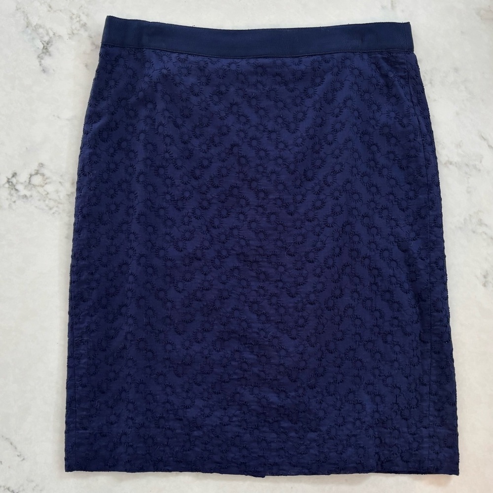 J.Crew Navy Eyelet Pencil Skirt Size 6 Cotton